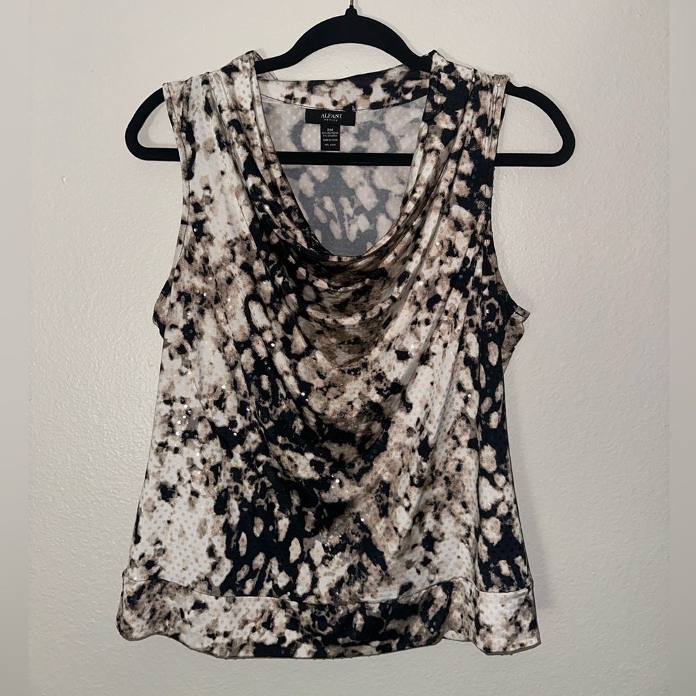 Alfani Sleeveless Top - Black and Brown Pattern
